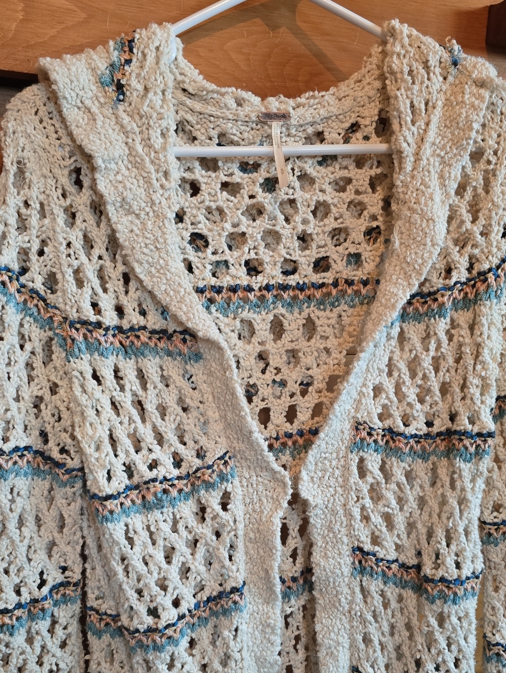Free People Love Me Tender Hooded Fringe Cardigan Cream S - Picture 5 of 7